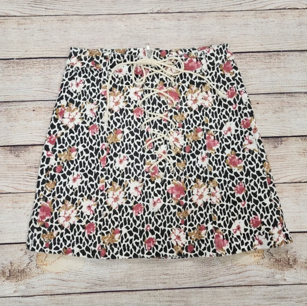 Umgee Floral Tie Front Denim Mini‎ Skirt